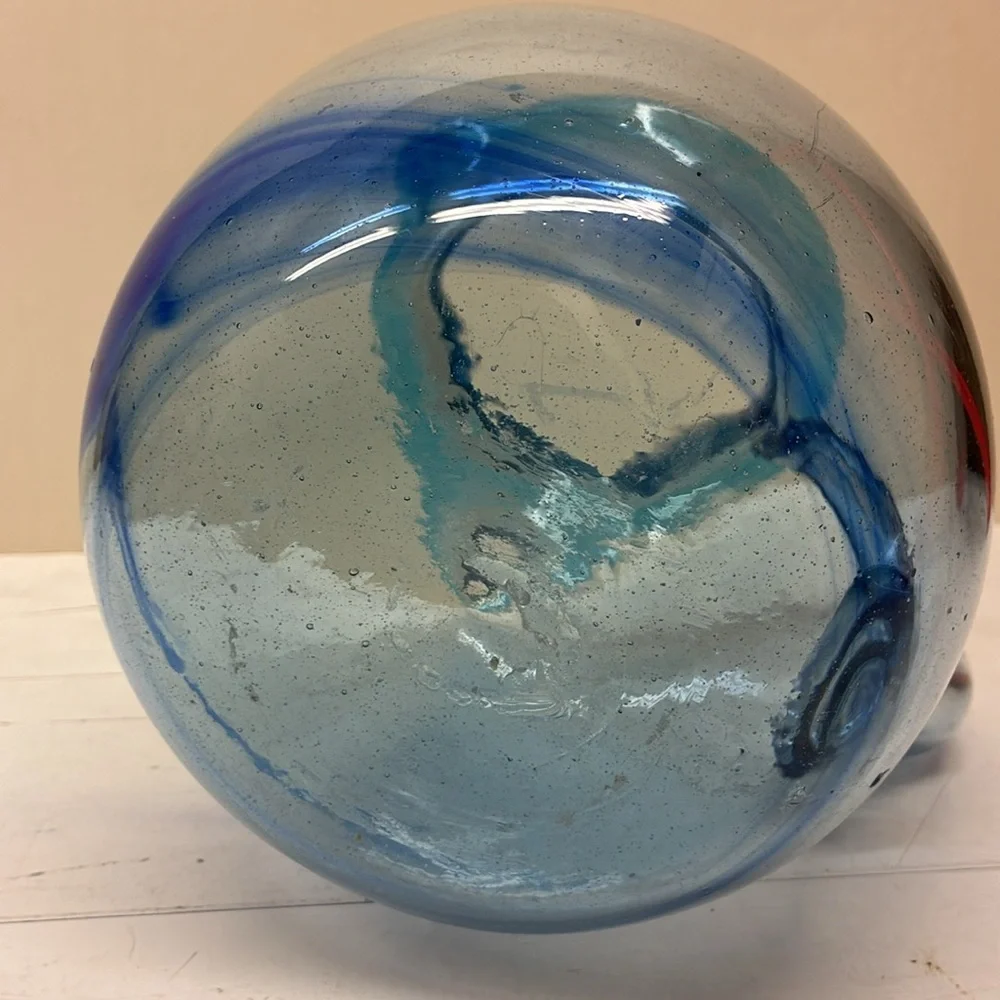 Hand Blown Blue Swirl Pitcher W/ Applied Handle Elegant Blue Glass Pitcher